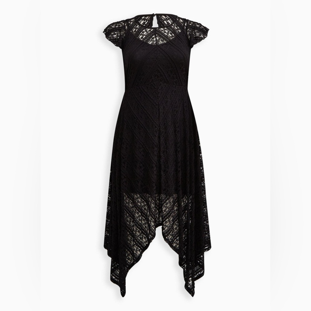 Torrid High Neck Handkerchief Midi Dress - Lace Black - Picture 3 of 8